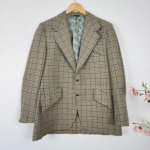 Vintage Rough Rider Houndstooth‎ Wool Blazer Men 43 Made in California USA 70s